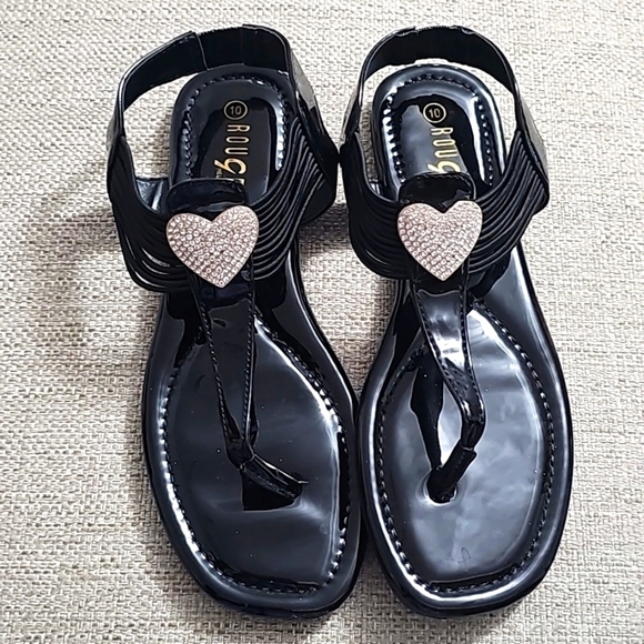 Rouge Helium Black Sandals with crystal Heart size 10 NEW - Picture 1 of 11